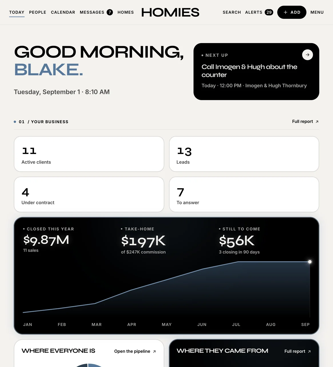 Homies agent app: Your day, in focus.